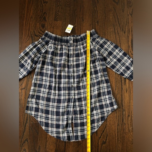 Style & Co. Women’s M “Off the Shoulder” Indiana Blue Plaid Button-Down - NWT! - Picture 8 of 11